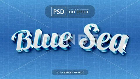 Blue sea text - 3d font effects PSD Template