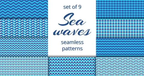 Blue sea waves patterns collection 스톡 일러스트
