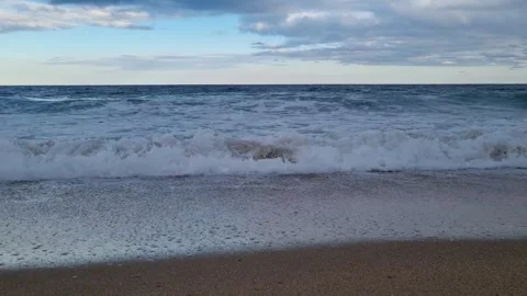 Blue Sea Waves Rolling on Sandy Beach Stock Footage 319817785