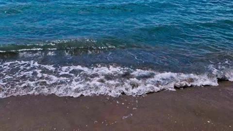 Blue Sea Waves Sandy Beach Close-up. Beach and Ocean and Wave Horizon Closeup. V Stock Footage 288822849