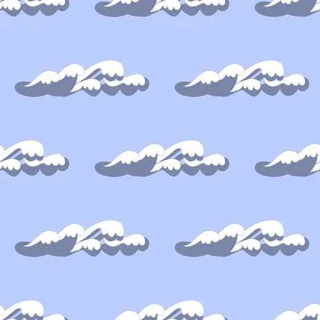 Blue sea waves seamless pattern, sun with white foam repeating childlike simp Stock Illustration