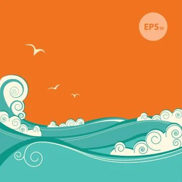 Blue sea waves. Vector illustration of seascape Stock Illustration
