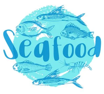 Blue seafood background Stock Illustration