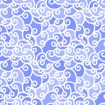 Blue seamless curved lines pattern. Sea blue waves. Modern blue ornament Stock Illustration