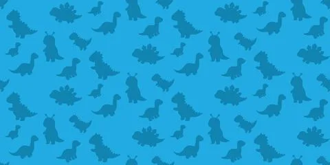 Blue seamless dinosaur pattern simple silhouettes repeated background design Stock Illustration