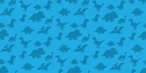Blue seamless dinosaur pattern with various prehistoric shapes and silhouettes Stock Illustration