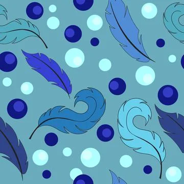 Blue seamless endless pattern with hand-drawn feathers イラスト素材