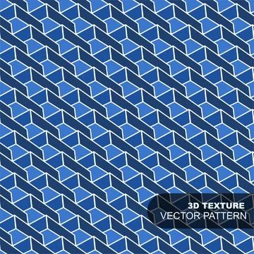 Blue seamless geometric 3d abstract pattern. Futuristic digital technology re Stock Illustration