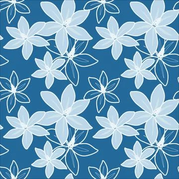 Blue Seamless Hibiscus Pattern Stock Illustration
