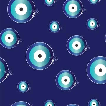 Blue seamless pattern with artistic evil eye vector Illustrazione stock