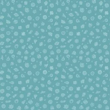 Blue Seamless Pattern with Bacteria and Germs Stock Illustration