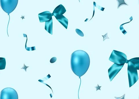 Blue seamless pattern with balloons, confetti. Applicable for fabric print 스톡 일러스트