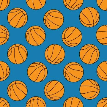 Blue seamless pattern with basketballs Stock Illustration