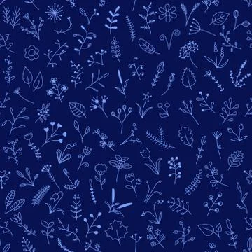 Blue seamless pattern with beautiful flowers Stock Illustration
