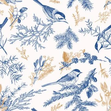 Blue seamless pattern with birds. Illustrazione stock