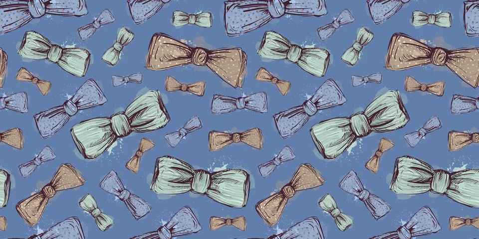 Blue seamless pattern with bow tie. Watercolor pattern for a wedding. Stock Illustration