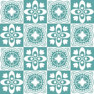 Blue seamless pattern for ceramic tiles in spanish portuguese retro style, bl Stock Illustration
