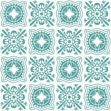Blue seamless pattern for ceramic tiles in retro style, blue white pastel vec 库存插图