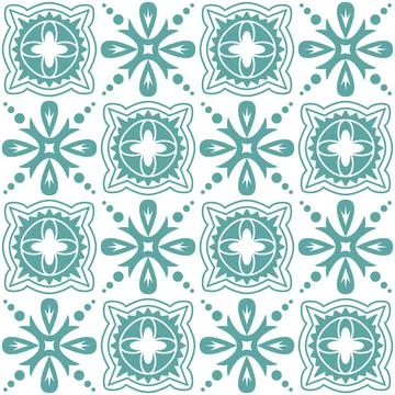 Blue seamless pattern for ceramic tiles in spanish portuguese retro style, bl Stock Illustration