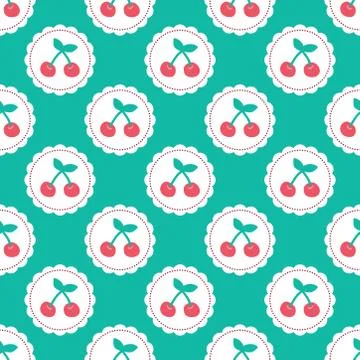 Blue seamless pattern with cherries Stock Illustration