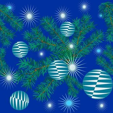 Blue seamless pattern with Christmas balls Stock Illustration