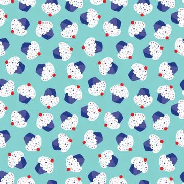Blue seamless pattern with cupcakes Stock Illustration