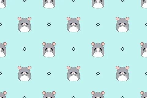 Blue seamless pattern with cute mouses. Squishmallows. Background with mouse Illustrazione stock