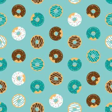 Blue seamless pattern with donuts Stock Illustration
