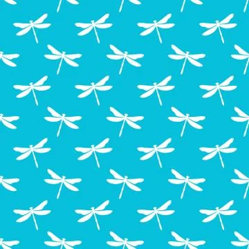 Blue seamless pattern with dragonflies Stock Illustration