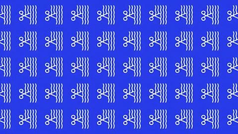 Blue seamless pattern featuring white scissors and wavy line icons for barb.. Stockillustratie