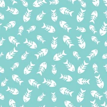 Blue seamless pattern with fish bones Stock Illustration