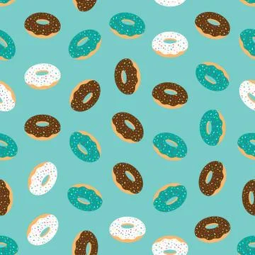 Blue seamless pattern with glazed donuts Stock Illustration