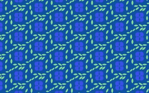 Blue seamless pattern with green patals Stock Illustration