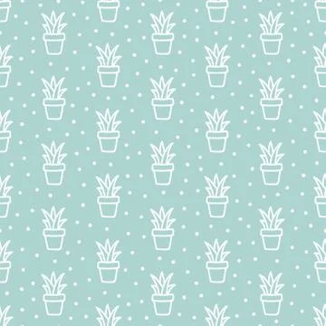 Blue seamless pattern with hand drawn succulents Stock Illustration