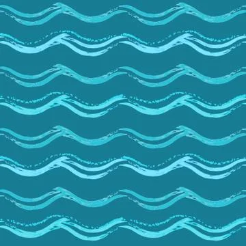 Blue seamless pattern with hand drawn waves Stock Illustration