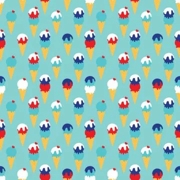Blue seamless pattern with ice cream cones Stock Illustration