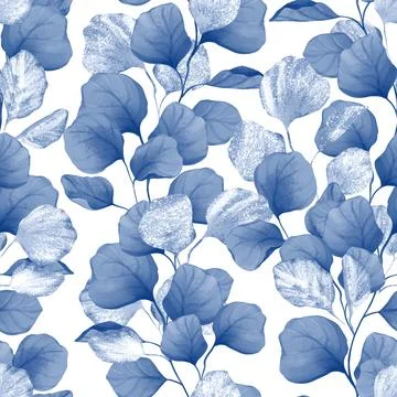 Blue seamless pattern of leaves. Decorative floral background. Stock-Illustration