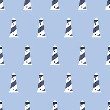 Blue seamless pattern with lighthouses Stock Illustration