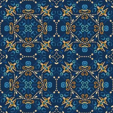 Blue Seamless Pattern Oriental Design Stock Illustration