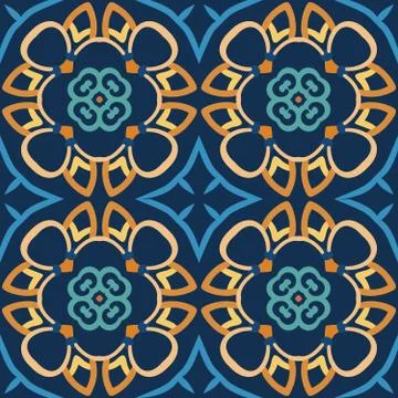 Blue Seamless Pattern Oriental Design Stock Illustration