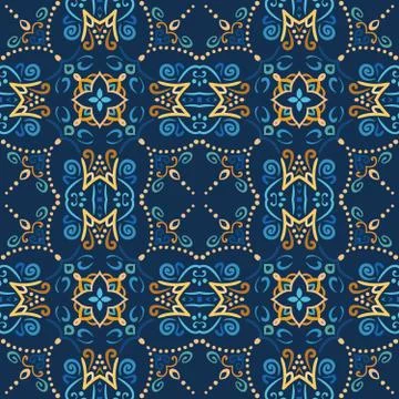 Blue Seamless Pattern Oriental Design Stock Illustration