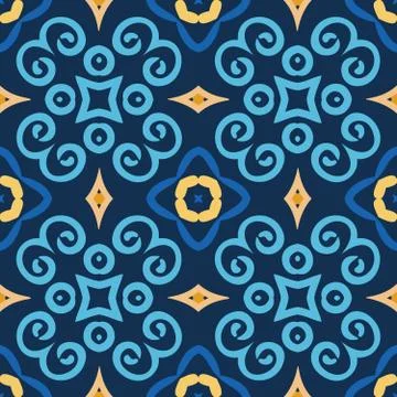 Blue Seamless Pattern Oriental Design Stock Illustration