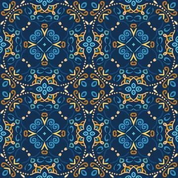 Blue Seamless Pattern Oriental Design Stock Illustration