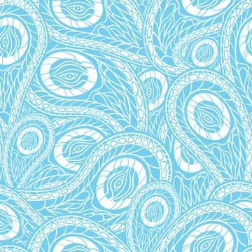 Blue seamless pattern with paisley - vector illustration Stock Illustration
