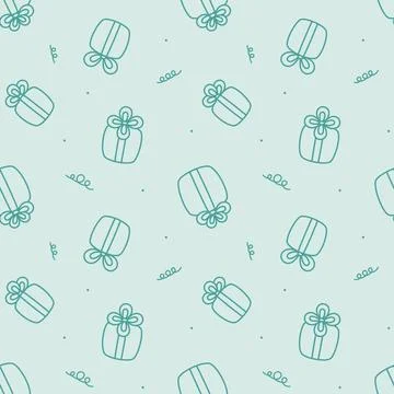 Blue seamless pattern with presents. Gift boxes. Cartoon, vector. Stock Illustration