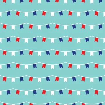 Blue seamless pattern with red, blue and white flags Stock Illustration