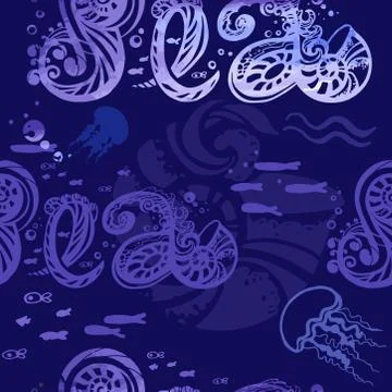 Blue seamless pattern sea life Illustrazione stock