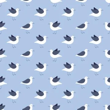 Blue seamless pattern with seagulls Stock Illustration