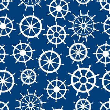 Blue seamless pattern with ship helms Illustrazione stock