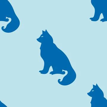 Blue seamless pattern with silhouette of a wolf or dog. イラスト素材